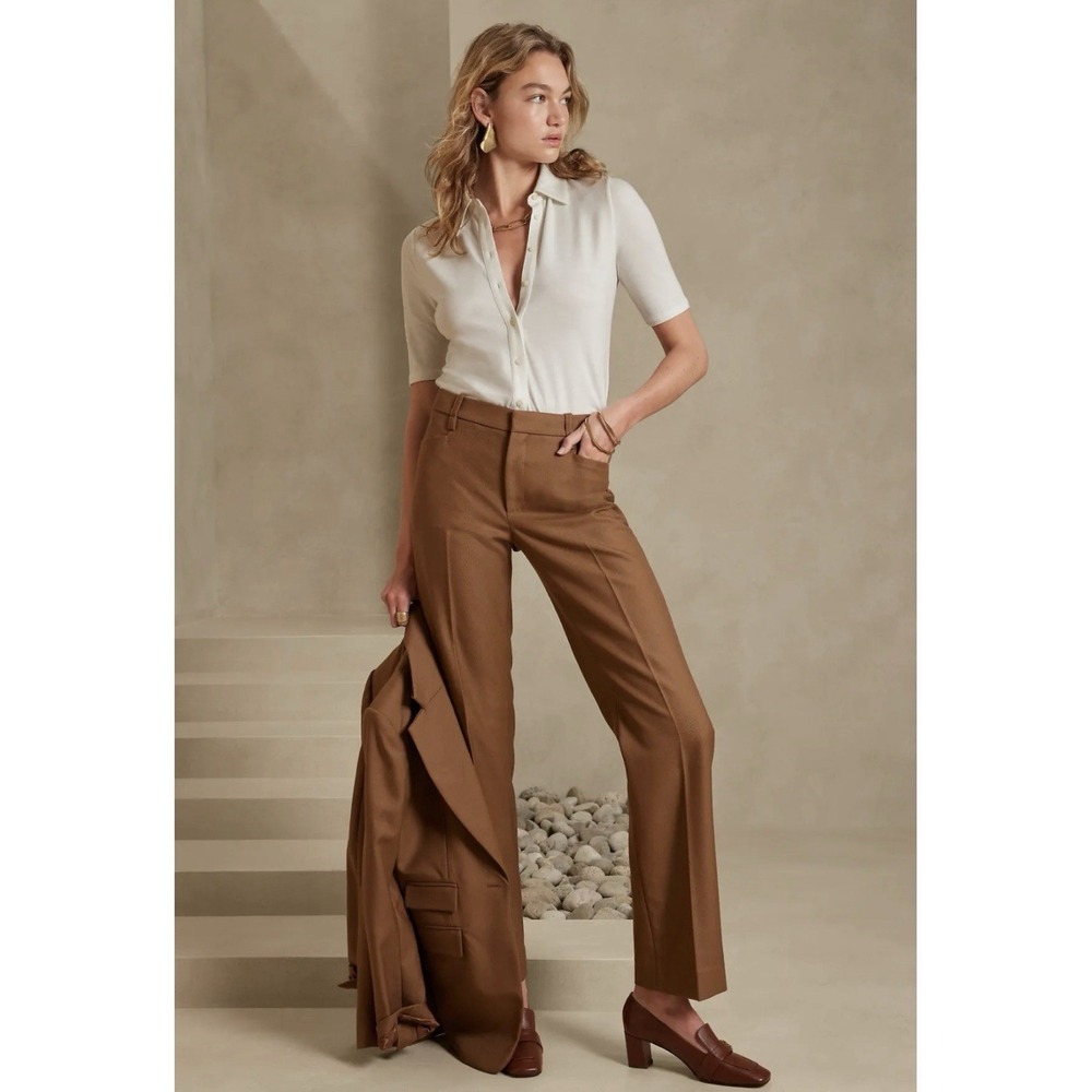 Banana Republic Lido Straight Italian Wool Dress Pant Petite Sz 2 Brown Pockets